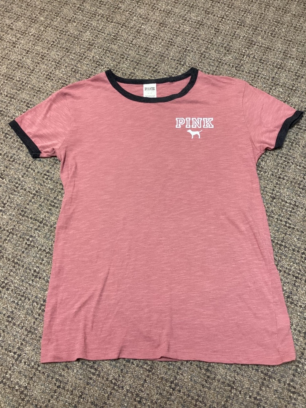 PINK Victoria's Secret Rose Pink Ringer Tee with Black Trim Size Small